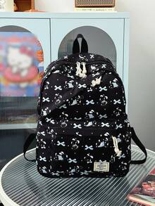 1pc Cute School Style Cat/Dog/Bow Print Nylon Backpack, Lightweight Large Capacity School Day Bag, Adjustable Shoulder Strap Bookbag, Suitable For Girls/Teens/Students/Graduates, Ideal For Daily Use, Outings, Travel, School And Back To School Season. - Multicolor - View 15