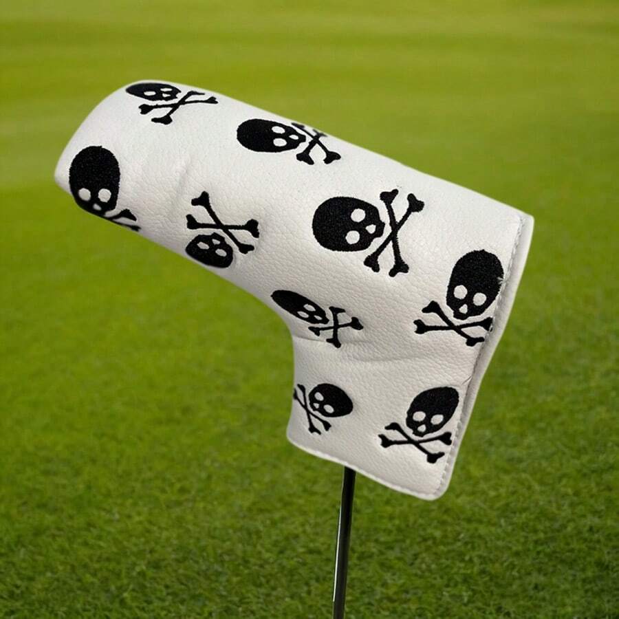 Dark Style Skull & Crossbones Embroidered Putter Headcover, Niche Design Golf Club Cover - White - View 1
