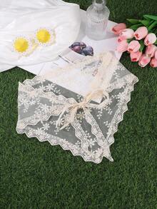 1件女款刺繡花卉蕾絲頭巾，復古透視網紗三角巾，波浪蕾絲邊飾，春夏海灘度假髮飾，夏季髮帶海灘方巾 - 白色 - 查看 7
