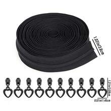 Dây kéo nylon số 3 dài 5 thước Anh kèm 10 đầu kéo hình trái tim = 1 gói, dây kéo số 3 nhiều màu sắc kèm đầu kéo hình trái tim, thích hợp cho túi xách, ví, may vá thay thế, ví tự làm, v.v. - Nhiều màu - Xem 12