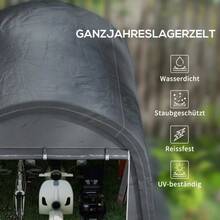3x3m Garden Shed, Coated With An Aluminium Membrane With UV Protection, Water-Repellent, Made Of Steel And Grey Polyethylene, With Two Sectional Doors. - 灰色 - 查看 4