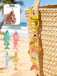 Cute Little Fish Acrylic Keychain, 2D Acrylic Fish Bag Charm, Colorful Beach Theme Keychain, Bohemian Key Accessory, Versatile Bag Pendant, Full Of Summer Beach Vibe, Suitable For Backpack, Wallet, Phone, Earphone, Car Hanging, Cute Daily Accessory And Gift, Unique Birthday Gift, Vacation Gift, Party Gift, Teacher Gift, Summer Gift - Multicolor - View 6