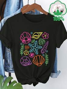 Unisex Cotton Crew Neck T-Shirt, Chic Graphic Short Sleeve Top, Soft Breathable Casual Summer Tee For Men And Women - 02-noir - View 1