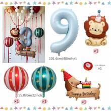 40 Inch Light Blue Number 0-9 Balloon Set, Cute Lion And Dachshund Balloon Circus Theme Suitable For Birthday Party Decoration, Children's Photo Booth Props, - View 8