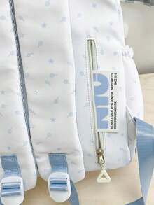 Mochila con patrón de estrellas dulces para niñas, mochila escolar ligera con múltiples bolsillos, mochila linda para uso diario y viajes, accesorio versátil esencial para la temporada de regreso a clases - Multicolor - Ver 8