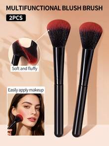 2 PIEZAS Brochas Profesionales Esponjosas para Rubor,Color Construible&Difuminable,Perfecto para el Maquillaje Diario,Ligero&Cómodo de Usar - Negro - Ver 10