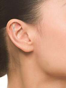1 paire de boucles d'oreilles à tige pour piercing de cartilage avec chaîne pendante délicate ton or & argent et pierres CZ transparentes, bijou d'oreille multifonctionnel type cuff/hélix, élégant pour le port quotidien - boucle - Voir 2