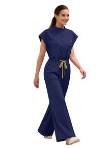 Women's Scrub Top Clinical Workwear Hospital Surgical Scrub Beauty Salon Lab Workwear With Pockets Dental Scrub Nursing One-Piece Scrub New Fall - Navy Blue - View 5