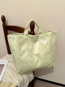 現代新款 PVC 防水女款便攜托特包，時尚精緻百搭，便攜通勤/度假包 - 綠色 - 查看 6
