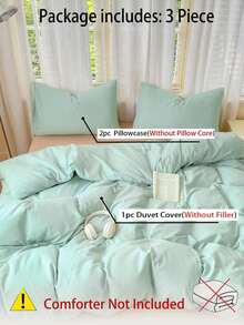 Blue & White Colorblock Washed Polyester Skin-Friendly Duvet Cover 3 Pieces Set - Cadet Blue - View 8