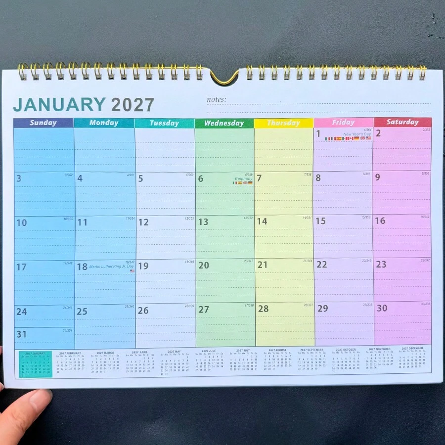 1pc 2027 Minimalist Gradient Color Wall Calendar July 2026 To December 2027 11"X8" Calendar, Fresh Floral And Tree Design With Large Writing Space, Suitable For Memo, Recording, Planning Itinerary, Home And Planning - Single Piece - View 1
