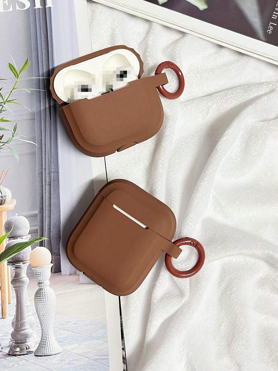 Solid Color Frame Anti-Drop Silicone Earphone Protective Case Compatible With AirPods 4 Pro 3 2 1 /2 Protective Case - Chocolate Brown - View 1