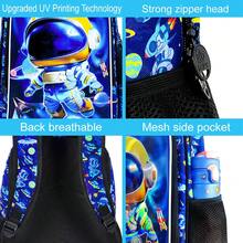 3 PiecesBoys Cartoon Astronaut Galaxy Space Print Durable Material Adjustable Straps Zipper Closure Cool Sci-Fi Style Backpack Set For School & Travel - Blue - View 3