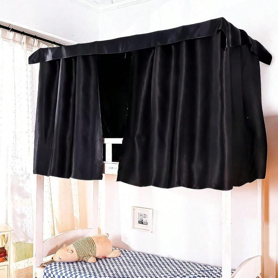 3 Pcs Blackout Bunk Bed Curtains 78.59" Thicken Dorm Room Privacy Dorm Room Loft Bed Curtains Bottom Canopy With Black Shading Coating Students Single Sleeper(-2Pcs Side+1 Pc Top Curtain) - Black-2pcs Side+1 Pc Top Curtain - View 1