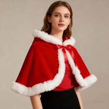 Selendang Natal Wanita - Merah & Hijau, Bahan Fleece Tebal, Model Berkerudung, Dapat Dicuci dengan Mesin, Hangat & Tahan Angin, Cocok untuk Pesta Liburan, Pertunjukan Panggung, Pertemuan Keluarga, Pakaian Rumahan, Desain Berkualitas, 100% Poliester - MultiWarna - View 2