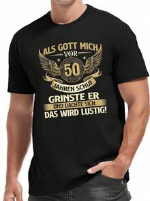 Men's Plus Size T Shirt,Printed"Lustig Als Gott Mich Vor 50"Words,Large Size. - 黑色 - 查看 1