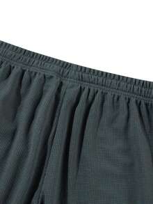 Men's Casual Waffle Textured Lightweight Loose Fit Solid Color Pants, Versatile For Spring/Summer - Dark Grey - View 8