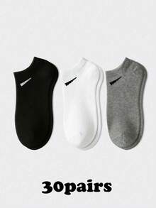 30 Pairs Men's Breathable Sports Socks, Fashionable Letter Print High Elastic Outdoor Running Socks, Comfortable Breathable, Anti-Odor, Antibacterial, Suitable For Daily Wear (1/3/5/10/15/20/30 Pairs) - A - View 21