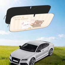 1pc Cute Bear & Rabbit Car Sun Shade, Universal Summer Car Sun Visor, Heat Insulation & UV Protection, Double Ring Front Windshield Sunshade - One Size Fits All - View 2