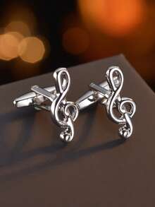 1 Pair Elegant Creative Musical Note Design Men's Cufflinks For Wedding, Banquet And Daily Wear - Silver - View 6