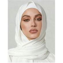 2pcs Women's Scarf & Tie Hat Set, Multi-Functional Inner Cap Set, Hijab, Middle East Ramadan Matching Abaya Elastic Inner Cap, Chiffon Scarf - White - View 2