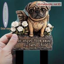 Warm 2D Flat, 1pc Classic Pug Memorial Plaque, Acrylic Garden Stake, Weather-Resistant Outdoor Decor, Easter Memorial, Cemetery Monument, No Electricity Required, 2D Printed (10 Styles), 2D Flat - A - View 1
