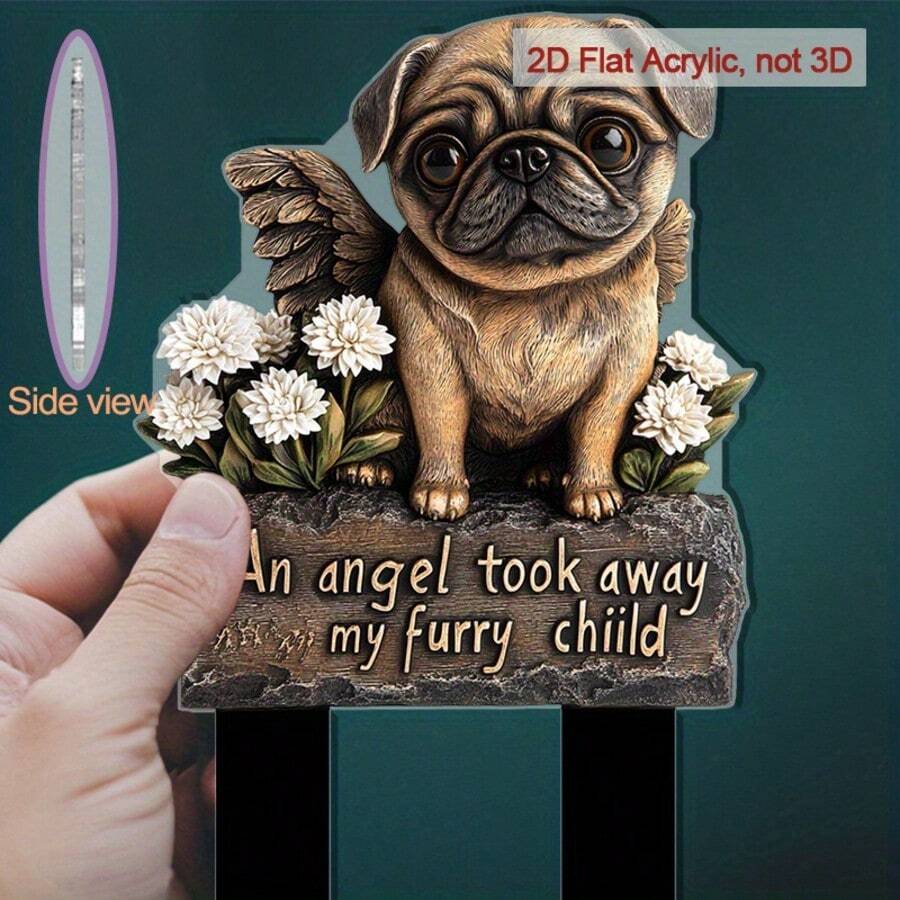 Warm 2D Flat, 1pc Classic Pug Memorial Plaque, Acrylic Garden Stake, Weather-Resistant Outdoor Decor, Easter Memorial, Cemetery Monument, No Electricity Required, 2D Printed (10 Styles), 2D Flat - A - View 1