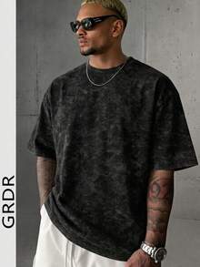 GRDR Men's Solid Color Washed Short Sleeve T-Shirt, Comfortable And Breathable For Summer Wear - Black - View 2