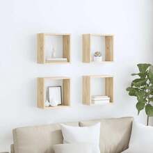 vidaXL 4X Cube Shelf Wall Shelf Hanging Shelf Cube Lounge CD Shelf Decorative Shelf Bookshelf Floating Shelf Wall Board Shelf Cube Light Oak Khaki 30x15x30cm - Light Oak Khaki - View 11