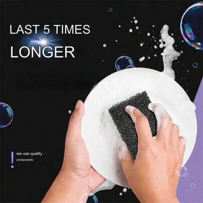 3/10/25 Pack Black Household Cleaning Sponge - Durable Natural Seaweed Scrubbing Sponge Suitable For Kitchen, Bathroom And More - Excellent For Removing Stains And Grease, Suitable For Dishware And Surface Cleaning