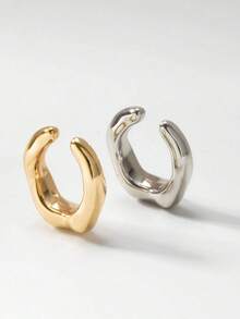 2pcs Women's Gold & Silver Water Ripple Curved Metal Earrings Set - Gold + Silver - View 4
