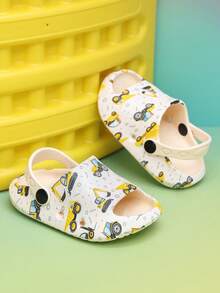 1 Pasang Sandal Anak Laki-Laki Ringan Motif Excavator, Sandal Pantai Keren untuk Liburan - Putih - View 1