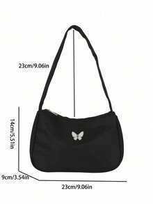 1pc Solid Color Nylon Zipper Butterfly Print Shoulder Underarm Bag. Minimalist And Fashionable, Suitable For Daily Use. Smooth Zipper, High-End Solid Color Matching, Also A Great Gift. - Multicolor - View 6