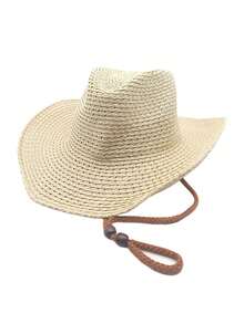1 pieza Sombrero de paja para mujer, estilo bohemio de fibra de poliéster de moda para exteriores, nuevo estilo, ala ancha, protección solar personalizada, transpirable, unicolor, adecuado para viajes diarios al aire libre - Multicolor - Ver 14