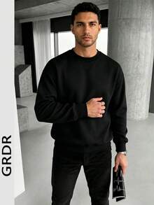 GRDR Men's Solid Color Long Sleeve Casual Loose Fit Crew Neck Sweatshirt - Black - View 2