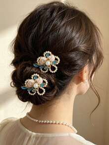 1pc Women's Faux Pearl Hair Stick, Ancient Style Hanfu Hair Accessory, Exquisite Peach Hairpin, Festive Bridal Hair Ornament, Vintage Elegant Versatile Hair Stick,Bun Extension - Multicolor - View 7