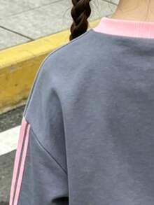 Atasan lengan panjang berkerah bulat bermotif kartun dan celana lebar untuk remaja putri. - Grey - View 4