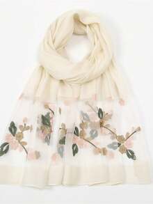 1pc Elegant Faux Pearl Patterned Silk Scarf/Necktie, A Solid-Colored Shawl, Suitable For Daily Wear In Autumn And Winter, Can Be Used As A Clothing Accessory. - Off White - View 4