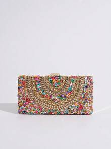 Bolso de mano/clutch de noche artesanal con incrustaciones de brillo y rhinestones, bolsa para fiestas, bolsa de cosméticos, bolso bandolera con correa, bolso de moda - Multicolor - Ver 4