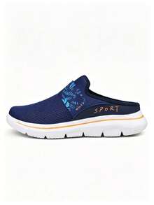 Summer Unisex Breathable Mesh Knit Slip-On Casual Sandals, Black, Lightweight, Non-Slip, Comfortable, Fashionable Leisure Sports Shoes - Blue - View 3