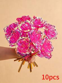 Sparkling Eternal Crystal Rose Bouquet 1pc/3pcs/5pcs Set - Realistic Plastic Roses With Exquisite Pink Tint, Perfect Gift For Couples, Suitable For Weddings, Valentine's Day, Anniversaries, Party Holiday Decor, Reusable - Multicolor - View 36