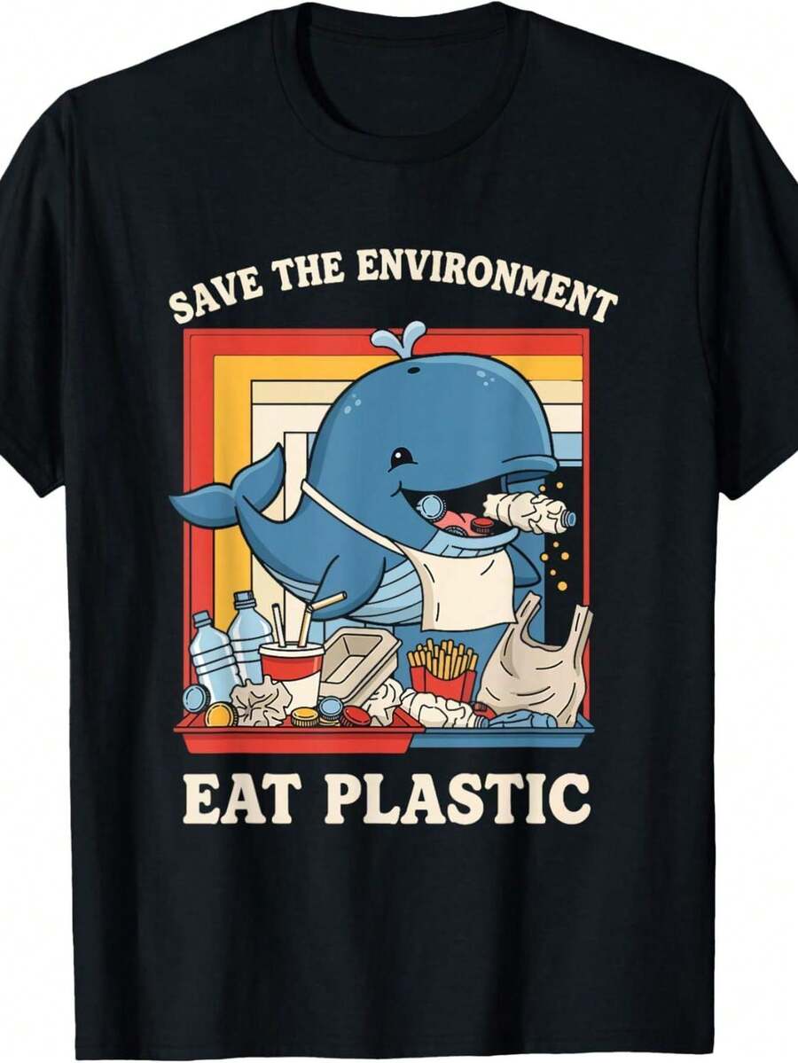 Protege el Medio Ambiente Camiseta Divertida y Sarcástica de Plástico 2026 - Negro - Ver 1