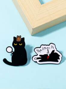 4pcs Creative Detective Black Cat Letter Brooch, Unique Creative Fashion Accessory, Suitable As A Gift For Cat Lovers - C3571 - View 7