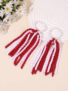 2pcs White Red Hair Ties Curly Tassel Elastic Bands Word Cup Headwear Cheerleading Headwear Sport Style Hair Ties Daily Hair Accessories - Red - View 4