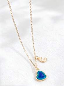 1 pieza Collar con colgante de corazón y letra inicial que cambia de color según el estado de ánimo, personalizado con encanto de alfabeto A-Z, sensible a la temperatura, regalo de joyería para el Día de San Valentín - Multicolor - Ver 30