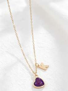 1 pieza Collar con colgante de corazón y letra inicial que cambia de color según el estado de ánimo, personalizado con encanto de alfabeto A-Z, sensible a la temperatura, regalo de joyería para el Día de San Valentín - Multicolor - Ver 19
