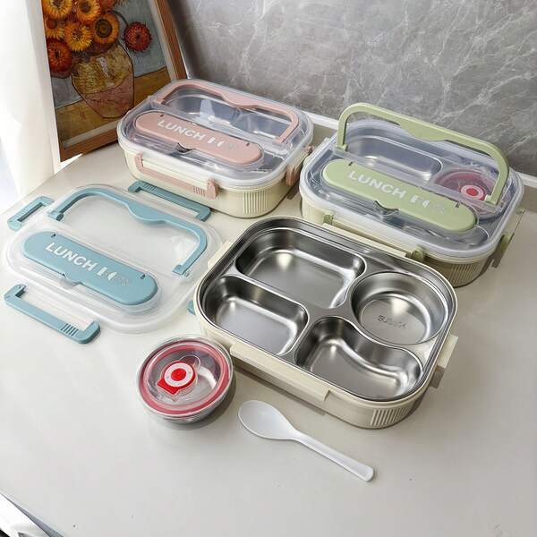 Large Capacity Divided Insulated Lunch Box, Keeps Hot And Cold, Leak-Proof, Minimalist Stainless Steel Lunch Box, Prevents Cross-Contamination, Student Double-Layer Insulated Heating Lunch Box