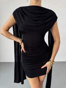 Vestido elegante y casual con cinta fluida y delgada, vestido de festival/vestidos elegantes para fiesta/atuendos de Acción de Gracias para m - Negro - Ver 9