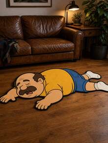 1pc Funny Cartoon Sleeping Man Shaped Rug, Humorous Nap Uncle Creative Floor Mat, Soft Plush Decorative Carpet, Suitable For Bedroom Living Room Dormitory Indoor Use, Fun Housewarming Birthday Gift Room Decor Home Decoration - Multicolor - View 3