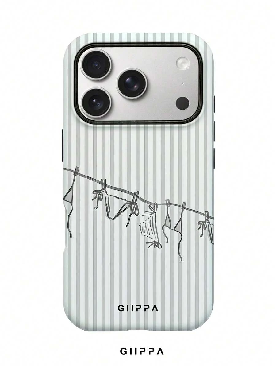1pc Vacation Style Striped & Bikini Pattern Design Phone 17 Pro Max Phone Case, Compatible With Phone 16 Pro Max, 15 Pro Max, 14 Pro Max, Korean High-End Fashion Fun Phone Case, Compatible With 11/12/13/14/15/16 Pro Max Plus, Elegant Design Suitable For Men And Women, Perfect Gift For Girlfriend For Christmas, Valentine's Day, Easter, Wedding Season And Birthday! - Black - View 1